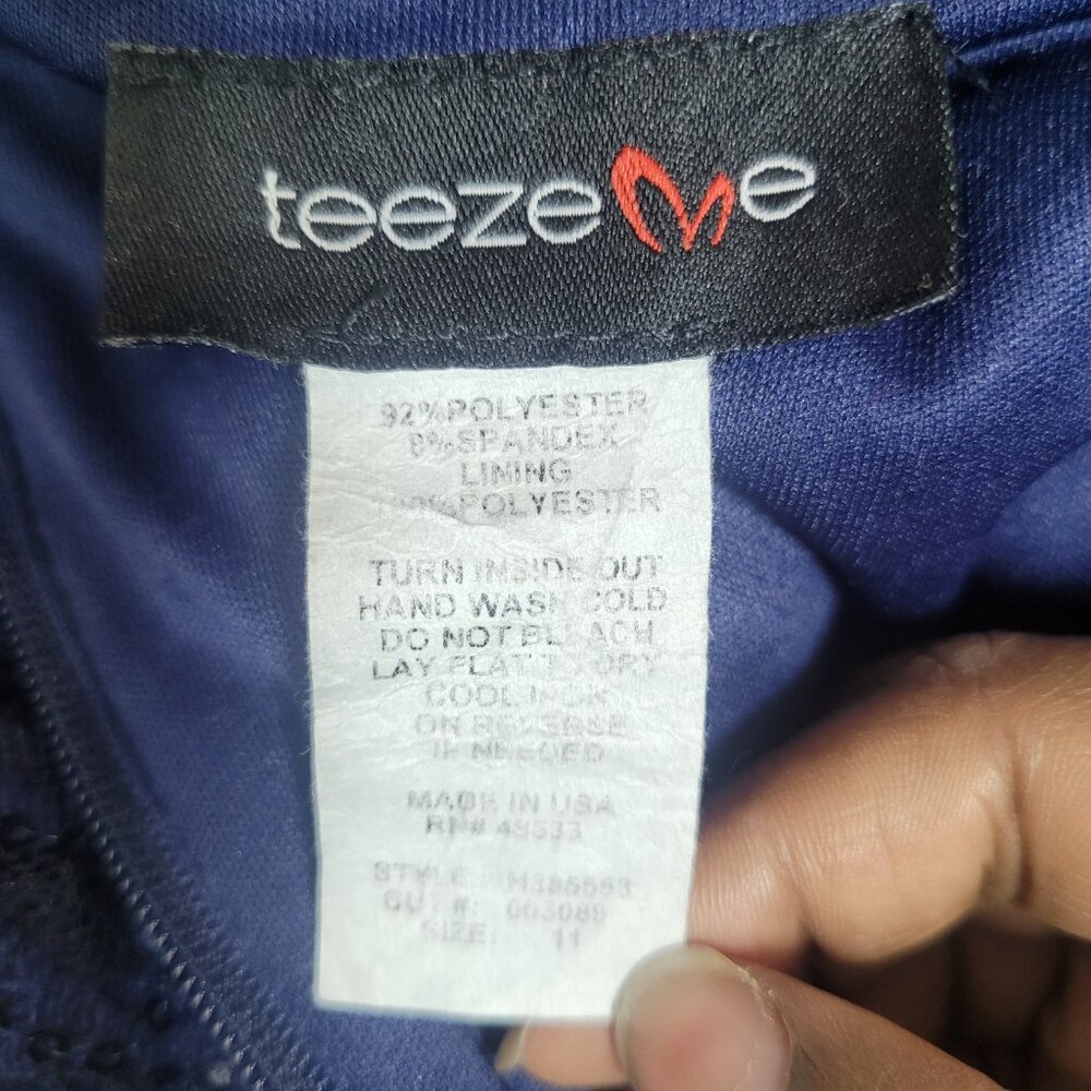 Teeze Me Women’s Blue Lace Off-Shoulder Dress Size 11 Bell Sleeve Cocktail Party - Picture 8 of 8